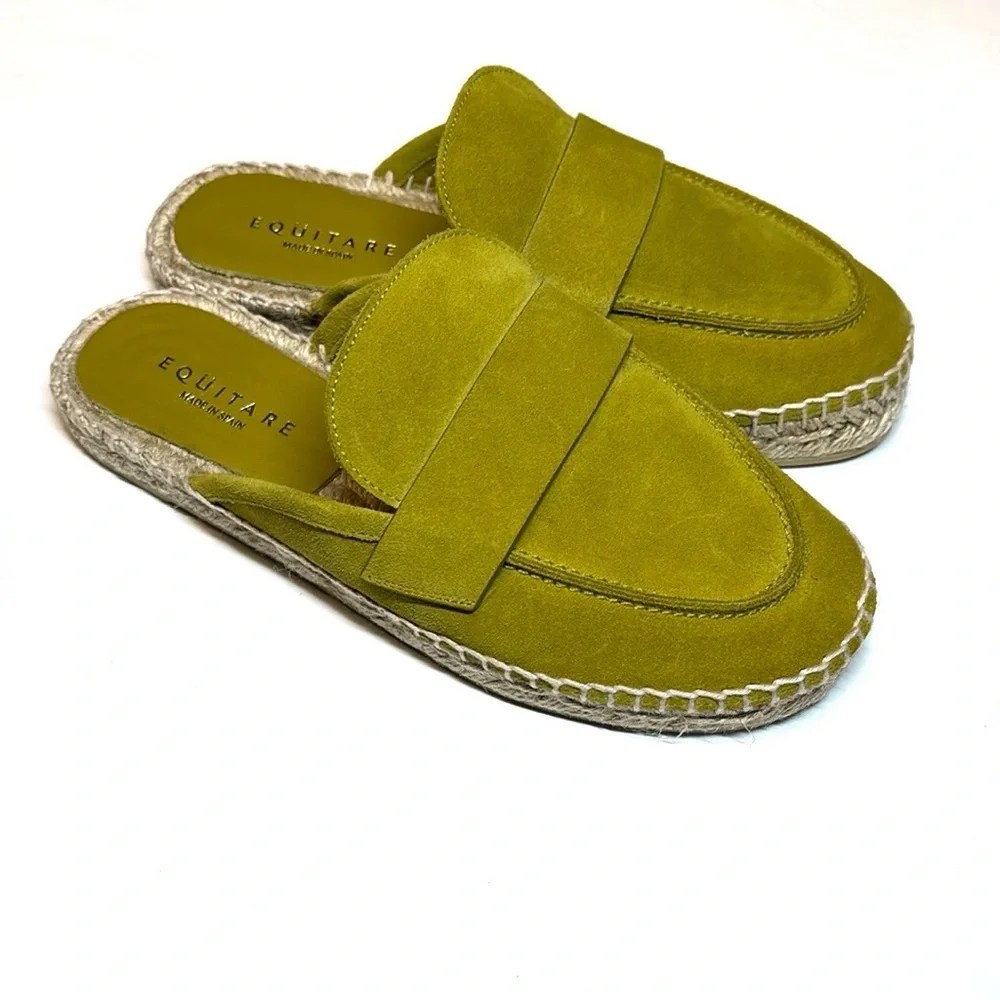 Equitare NWOB Leather Slip-On Espadrille Lime Green Mules EU Size 36, US Size 6
